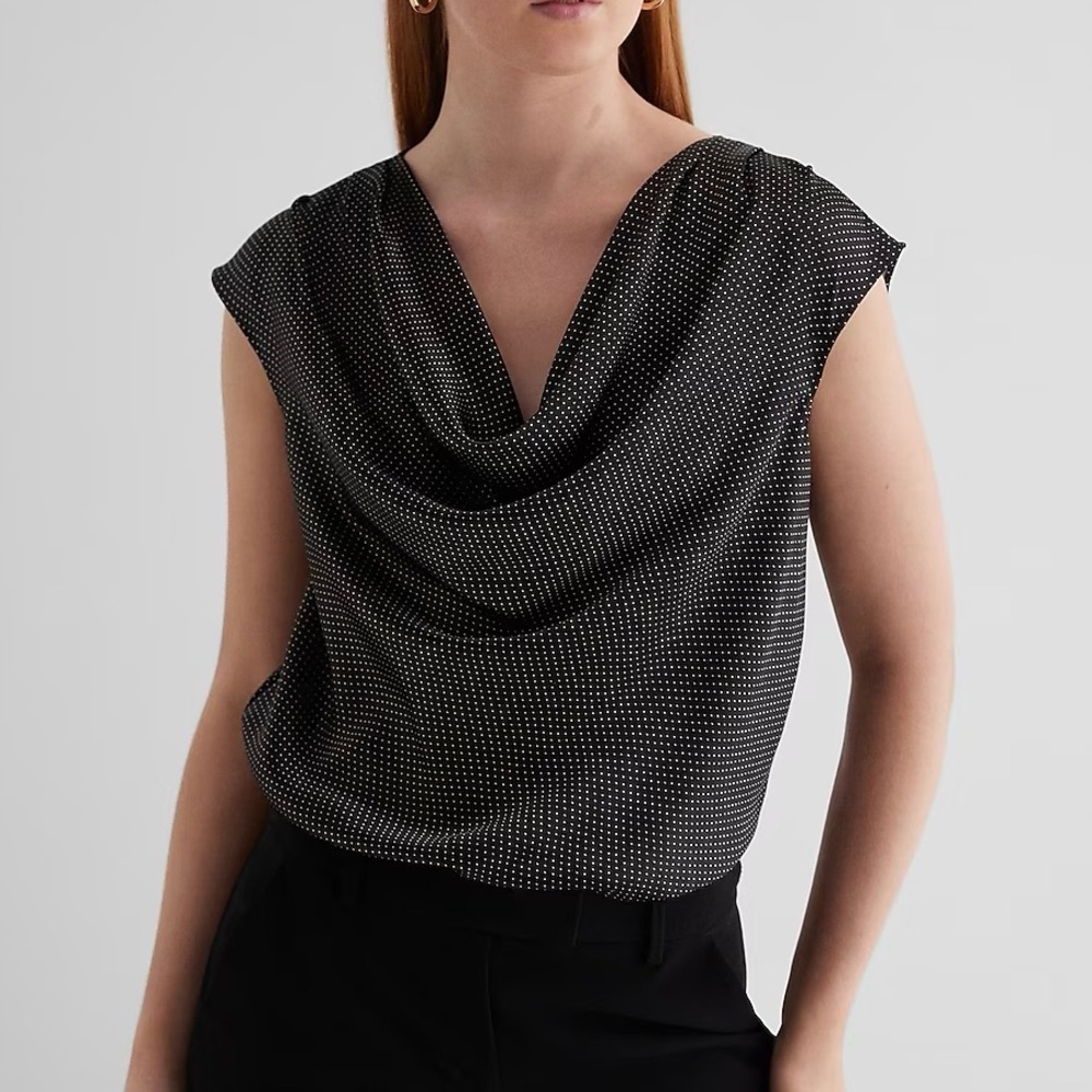 Express Women's Bodysuit Size XS Satin Polka Dot Cowl Neck Gramercy NWT $64